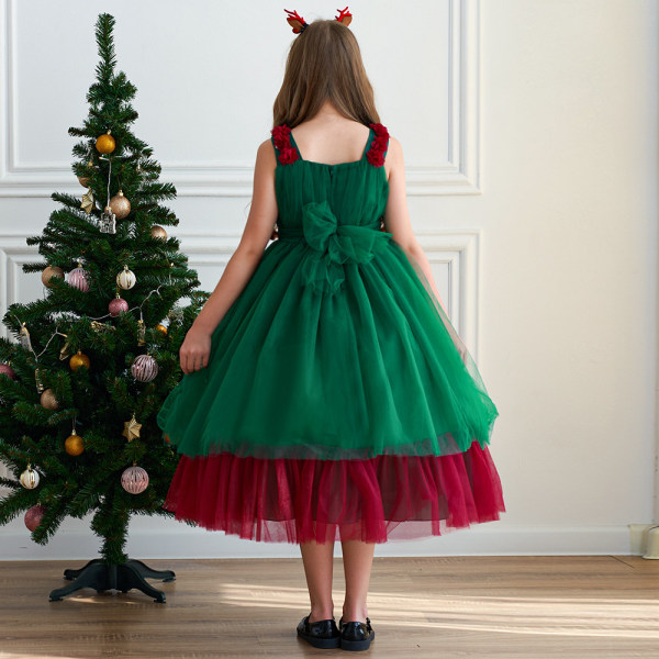 Tjejer Prinsessan Julklänning Fest Tutu Tyllklänningar Green 140cm