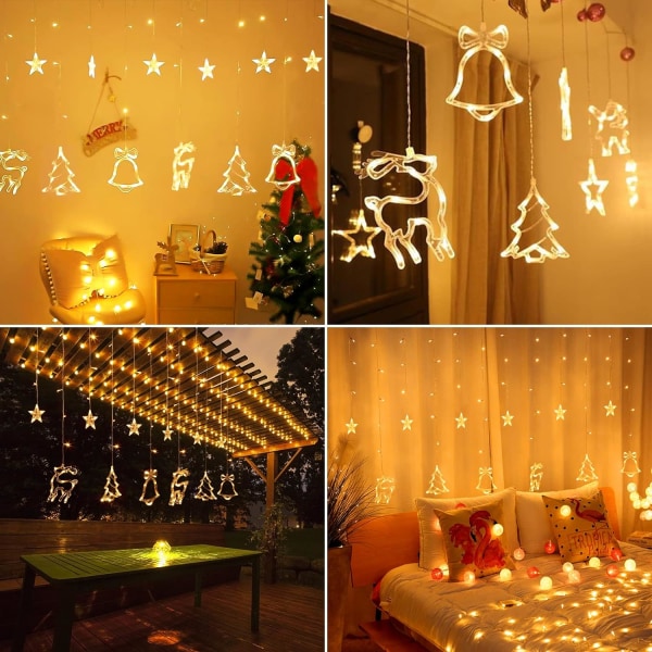 Jul LED Gardinljus, LEDs Star Jingle Bell Älg Xmas Tree Fönsterljus Color