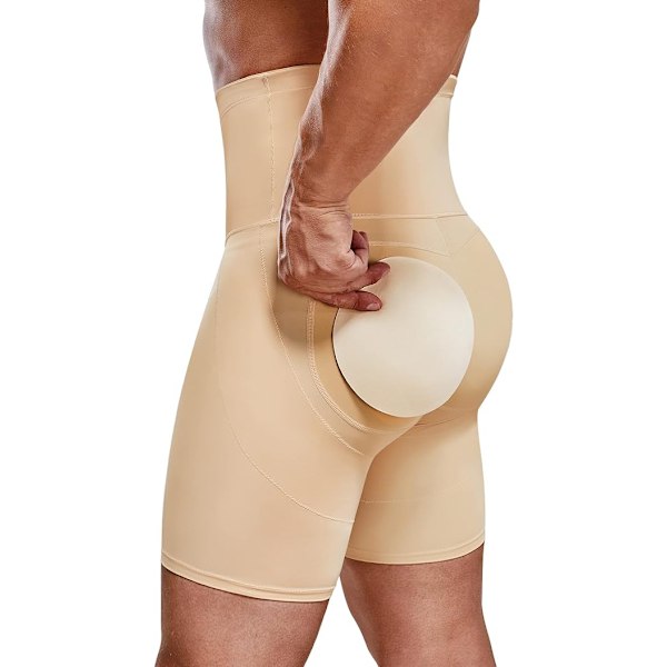 Män Shapewear Shorts med Magkontroll Hög Midja Slankare Kroppsshaper beige M