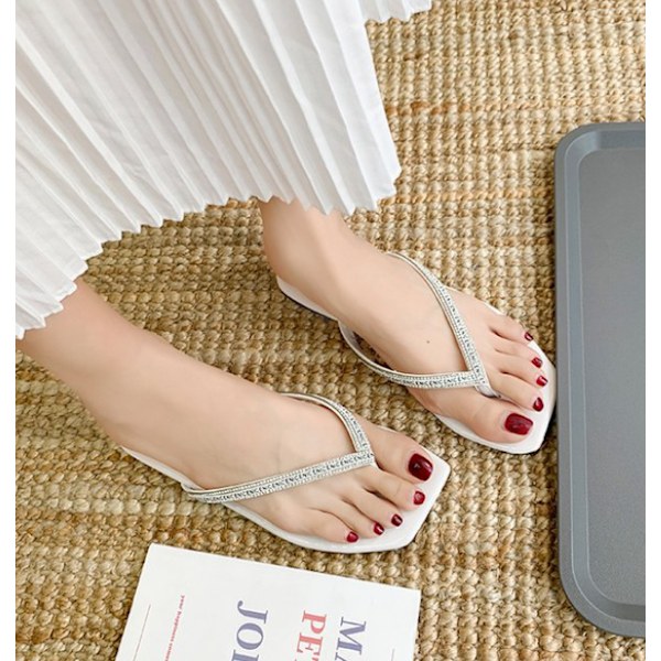 Dammode Rhinestone Design Slides Sandaler white 36