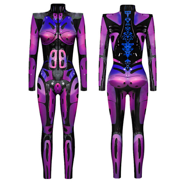 Halloween-asu Naisten Luuranko Cosplay Catsuit Hyppyasu purple M
