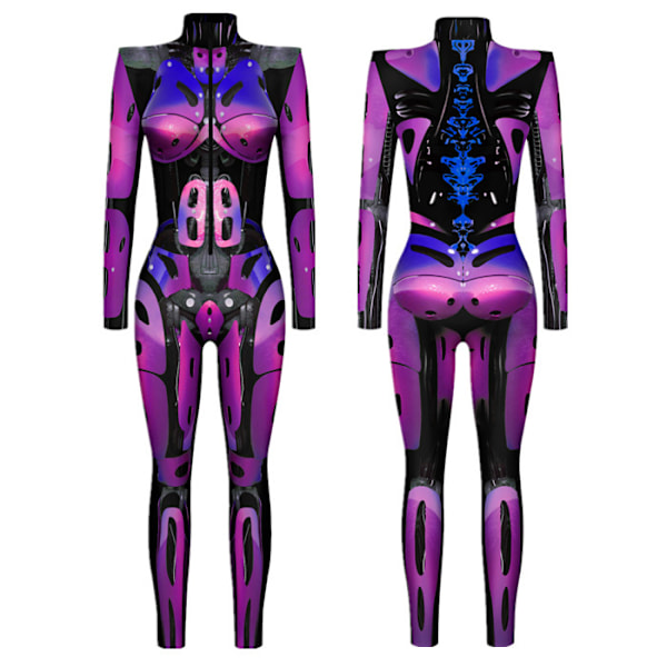 Halloween-asu Naisten Luuranko Cosplay Catsuit Hyppyasu purple S