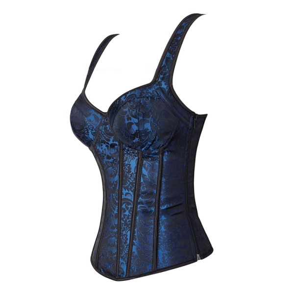 Halter-korsett i jacquardvev, gotisk punk-bustier, formende undertøy Blue 3XL