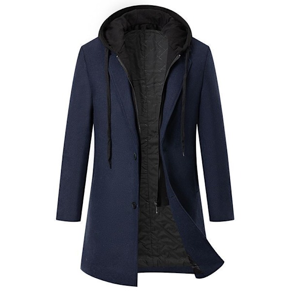 Herrar Ullblandning Peacoat Notched Krage Enkelknäppt Överrock blue M