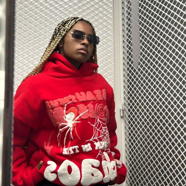 Herr Y2k Spindelmönster Grafisk Vintage Hoodie red L
