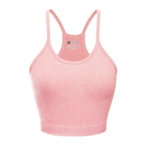 Kvinnors Crop 3-Pack Sömlös Ribbstickad Camisole Crop Tank Tops Pink S