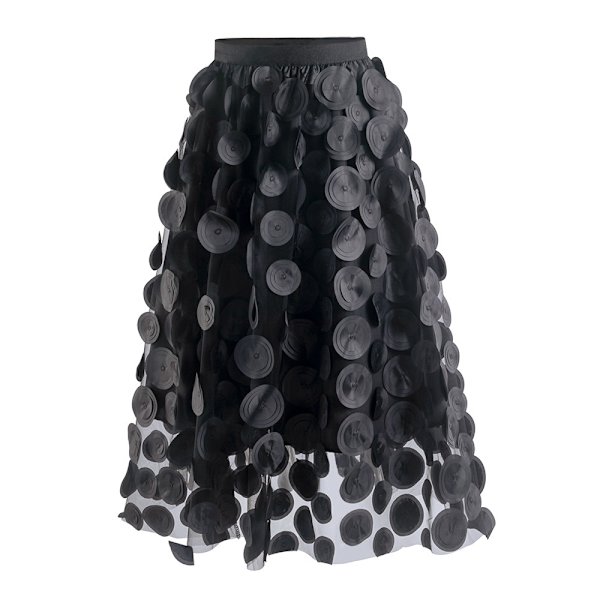 Tullkjol Kvinnor 3D Polka Dot Mesh Flytande A-Linje Midi Kjolar black