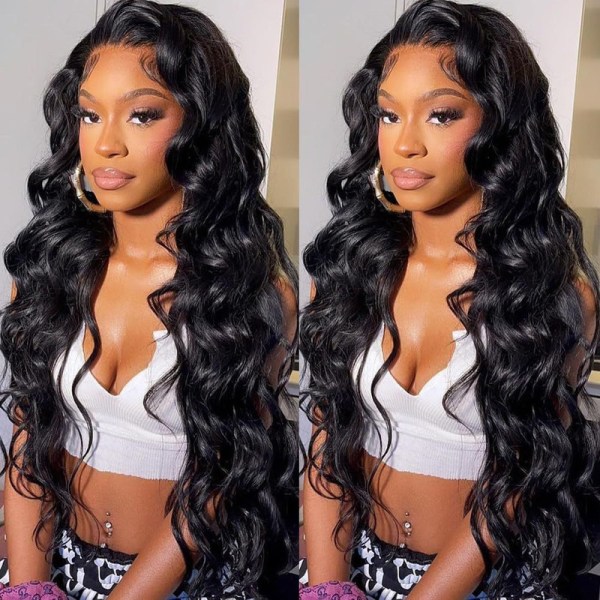 Lace Front Parykker Menneskehår Forplukket HD Body Wave Lace Front Parykker Black 30in