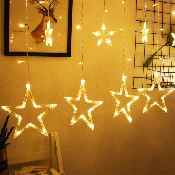 LED Star Fairy String Lights Gardinfönster Julfest Bröllop Xmas Dekor Warm White