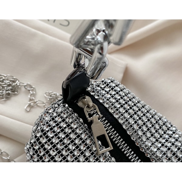 Rhinestone Spandau Taske, Glitterkæde Prom Pung, Kvinders Mini Crossbody Taske silver