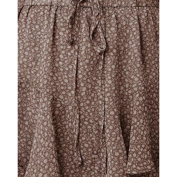 Naisten Virtaavat Shortsit Rento Boho Kukallinen Skortti Rypytetty Minihame Perhonen Shortsit brown M