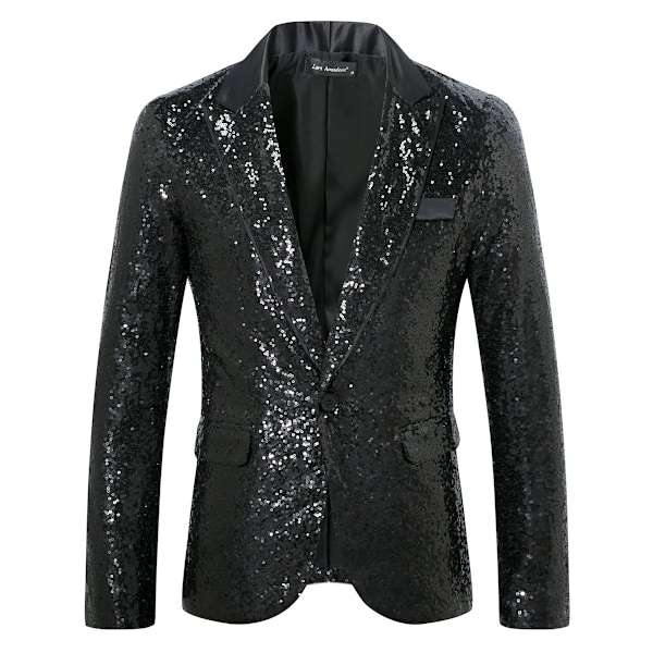 Mænds Sequin Blazer Dragt En Knaps Slim Fit Mænds Sequin Jakke black M