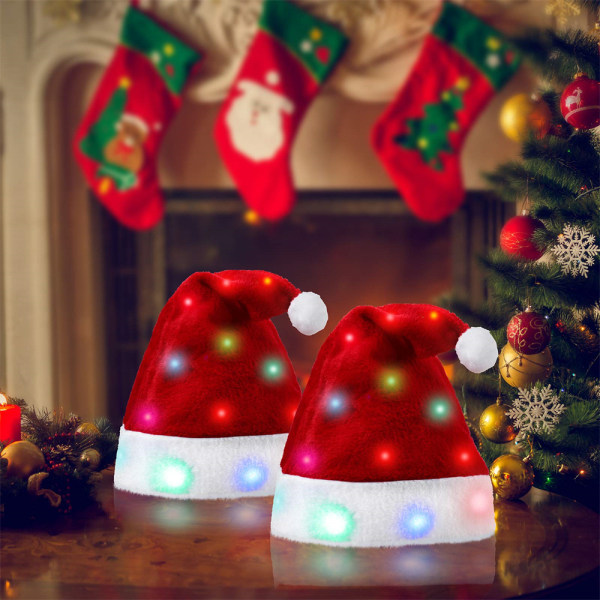 Julmössa med LED-lampor Rolig tomtehatt Plysch fuskpäls Xmas Hat Adults(Color) 1pc