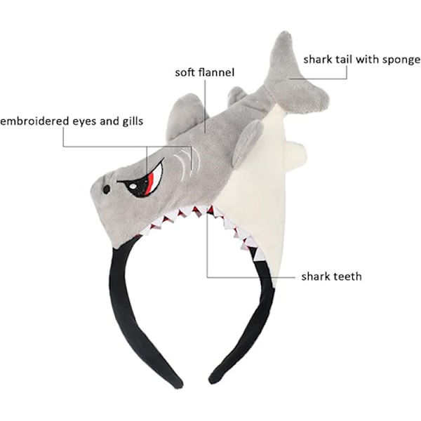 Plush Dyreører og Horn Hodebånd shark