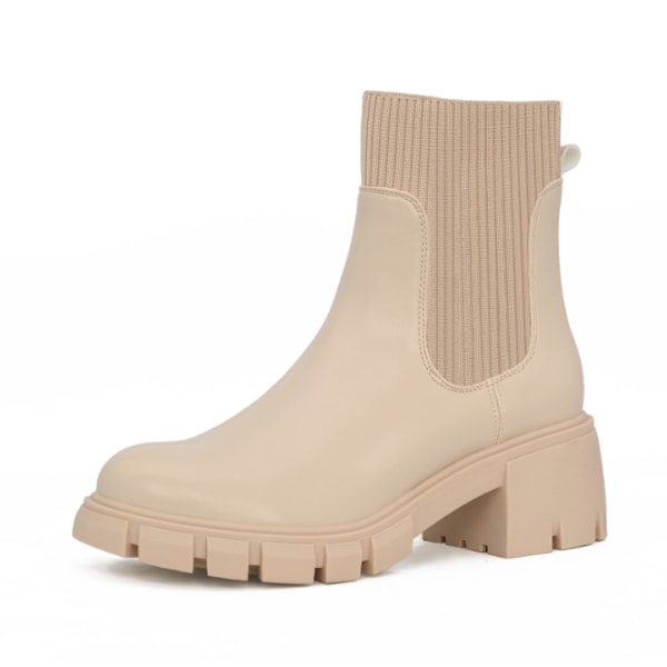 Dames Chelsea Støvler Slip On Platform Ankelstøvler Lug Sole Chunky Booties US7