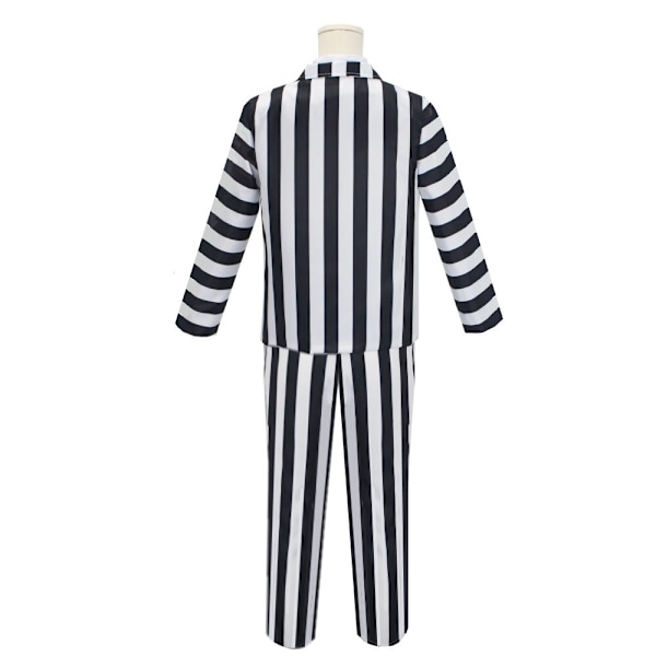 4-delt Beetlejuice-kostyme for menn i svart og hvitt stripete dress black XS