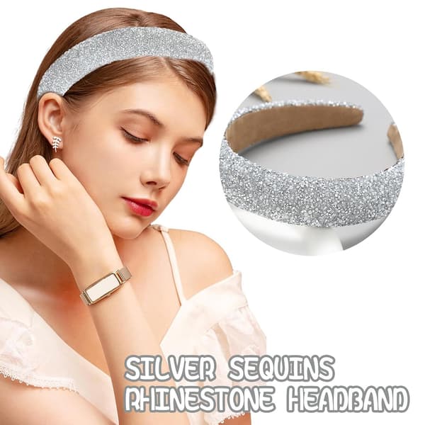 Glitter Rhinestone Pannband, Bred Hårband silver