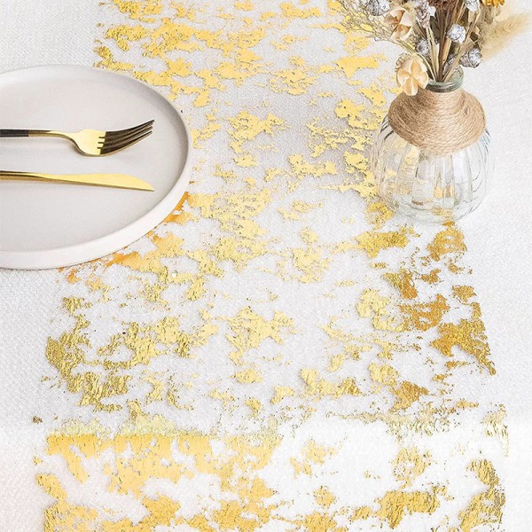 Glitter metalliskt guld bordslöpare, tunn mesh Sparkle bordslöpare Gold 28*275