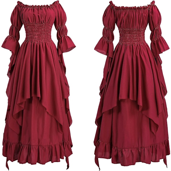 Victorian Kjole Renaissance Kostume Kvinder Gothic Hexe Kjole red L/XL