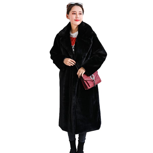 Kvinnor Vinterkappor i fuskpäls, ytterkläder Öppen framsida lång kofta överrock Apricot XL