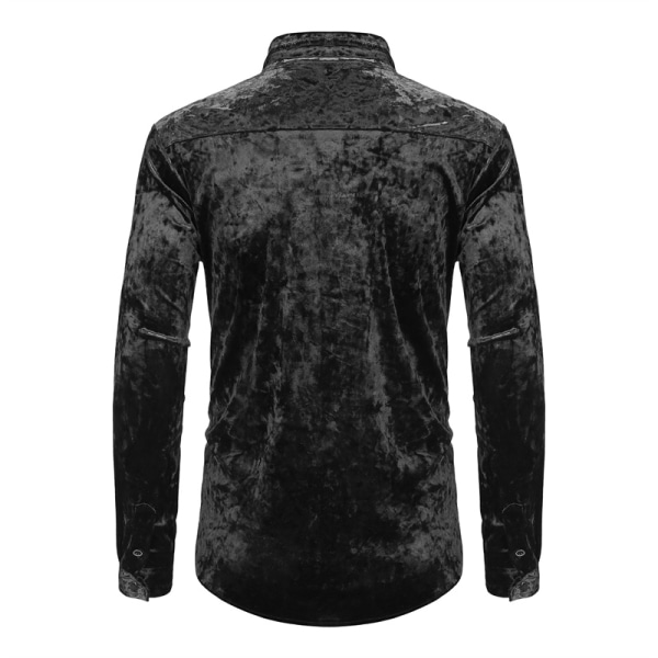 Klänningskjortor för män Sammet långärmade skjortor BLACK 2XL