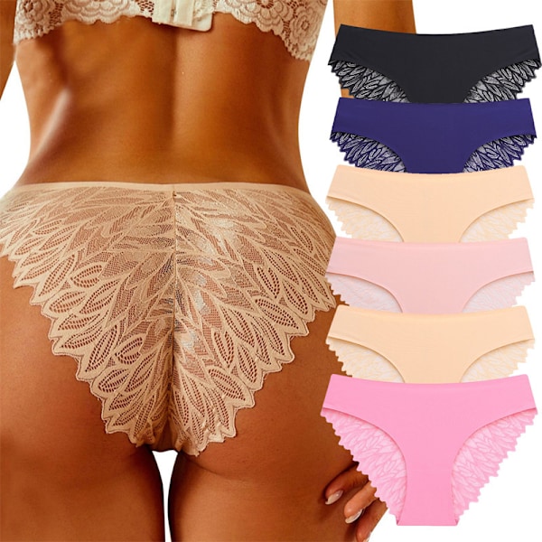 6-pack Sexiga Underkläder för Kvinnor Osynliga Trosor M Combination A