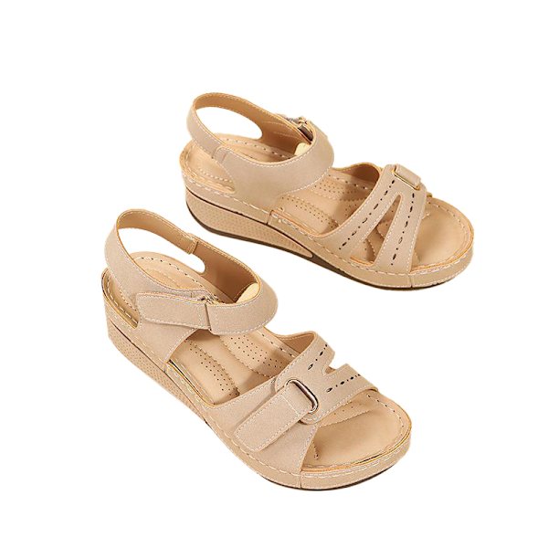 Ortopediset kiila-sandaalit naisille, avoin varvas, nilkkaremmi, korkeapohjainen beige 36
