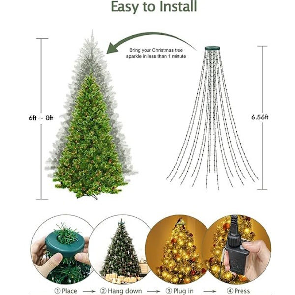 Julgransljus, 6,6FT x 16 Strängar Fe 400 LED med Fjärrkontroll wram color