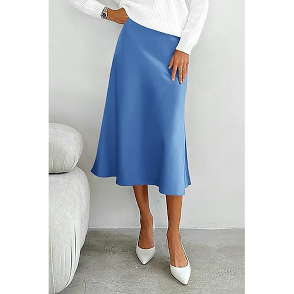 Sommerhøjtaljede Ruffle A-Line Silkeskørt til Kvinder Light Blue 2XL