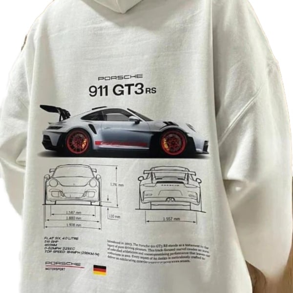 Luvtröja med spårvagnstryck 911 herrar, unisex Oversize Racing Turbo sportbilströja luvtröja White#2 XL