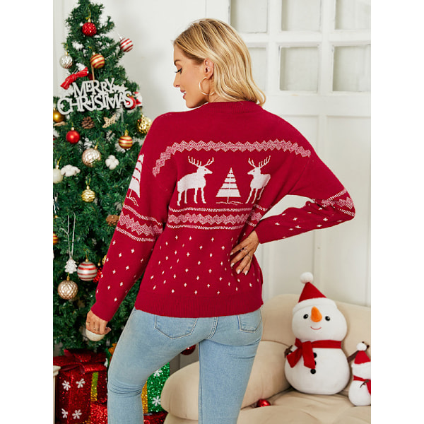 Kvinnors jultröjor, snöflinga renar långärmad stickad tröja Toppar Red XL  1f14 | Red | XL | Fyndiq