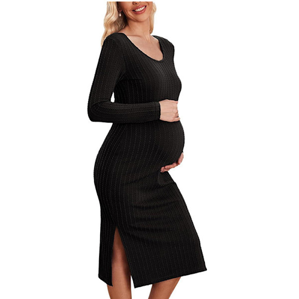 Svangerskapsstrikket kjole med lange ermer black 2XL