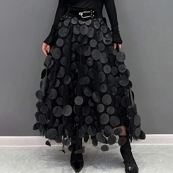 Tullkjol Kvinnor 3D Polka Dot Mesh Flytande A-Linje Midi Kjolar black