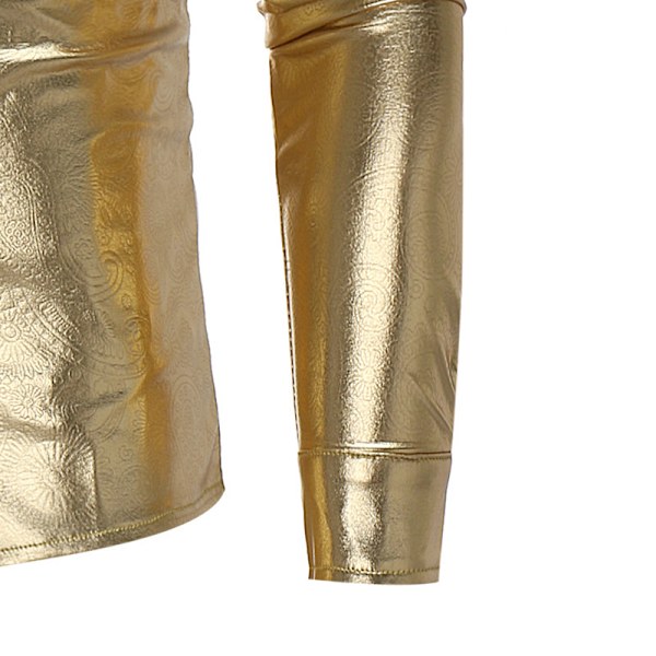 Miesten Kiiltävät Slim Fit Pitkähihaiset Yökerhopaidat gold M