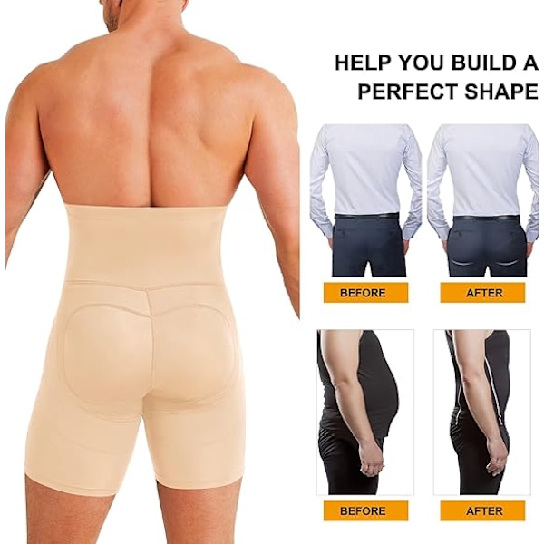Män Shapewear Shorts med Magkontroll Hög Midja Slankare Kroppsshaper beige M