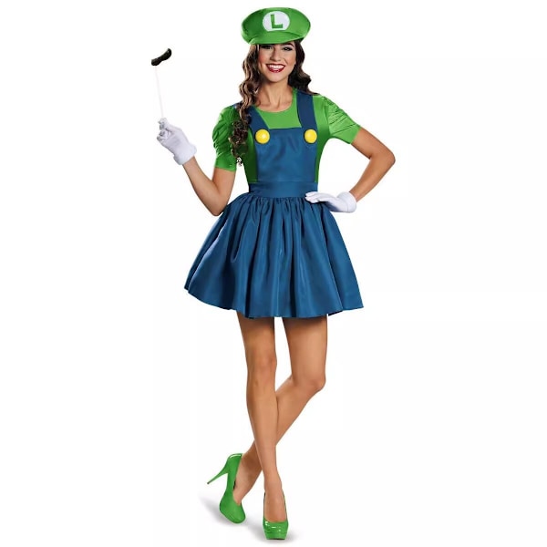 Halloween Super Mario-kostyme for kvinner, Anime Cosplay-kjole green L