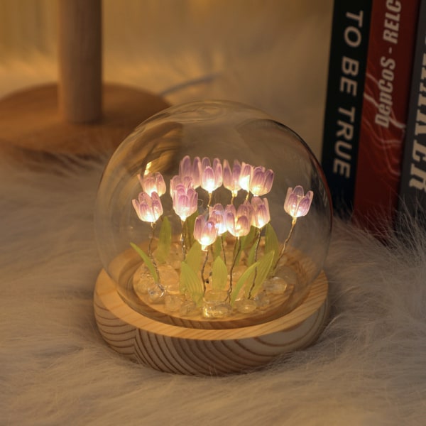 DIY Ros- och Tulpanblomster Havsmaterialpaket Nattlampa Purple
