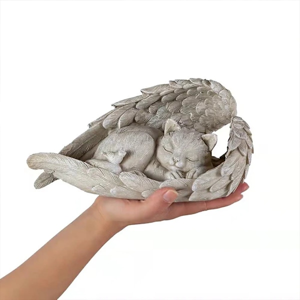 Ängelkatt Husdjursstaty Resin Skulptur Utomhus Trädgårdsdekoration Cat