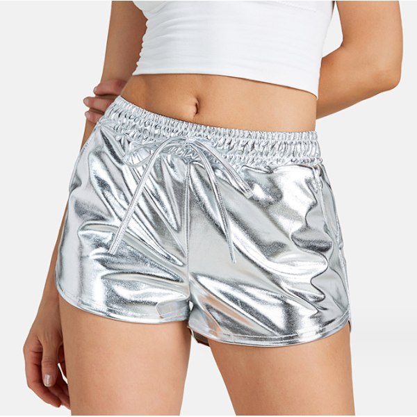 Naisten Metallinhohtoiset Shortsit Kesäiset Kimaltavat Kuuma Asuste Kiiltävät Lyhyet Housut silver XL