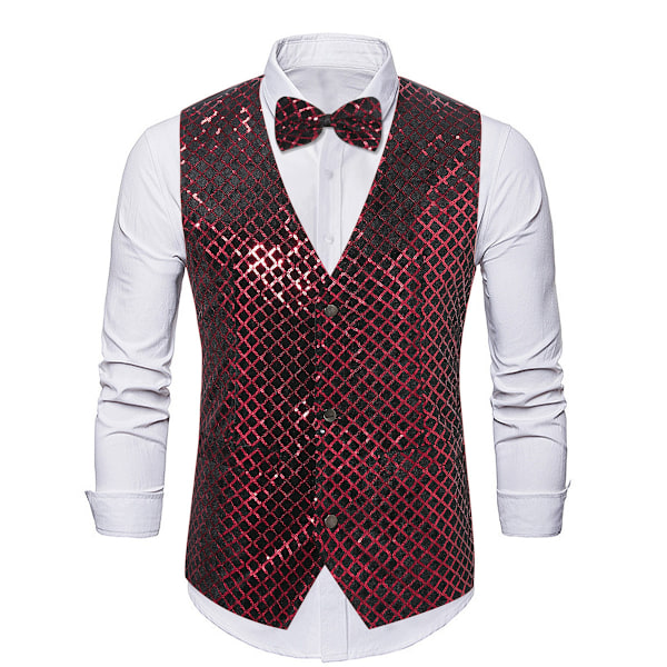 Satinväst för Herrar med V-ringning för Fest och Nattklubb - Metallic Väst red M