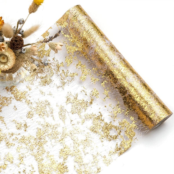 Glitter metalliskt guld bordslöpare, tunn mesh Sparkle bordslöpare Gold 28*900