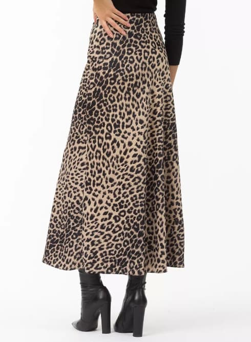 Satin Leopardmönstrat Kjolar Högmidja Elastisk Midja Lång Kjolar beige M