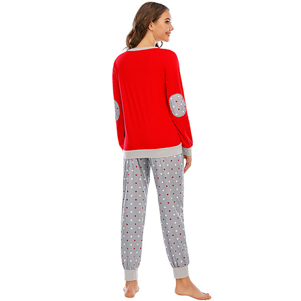 Naisten pitkähihainen pyjamasetti, painettu yöasu, pehmeä pjs, olohuoneen asut red M