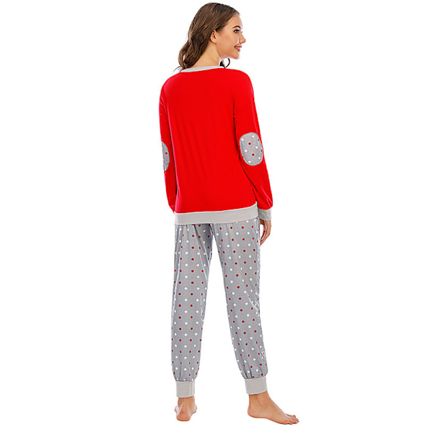 Pyjamas Set för Kvinnor Långärmad Nattkläder Tryckt Nattkläder Mjuka PJs Loungeset red L