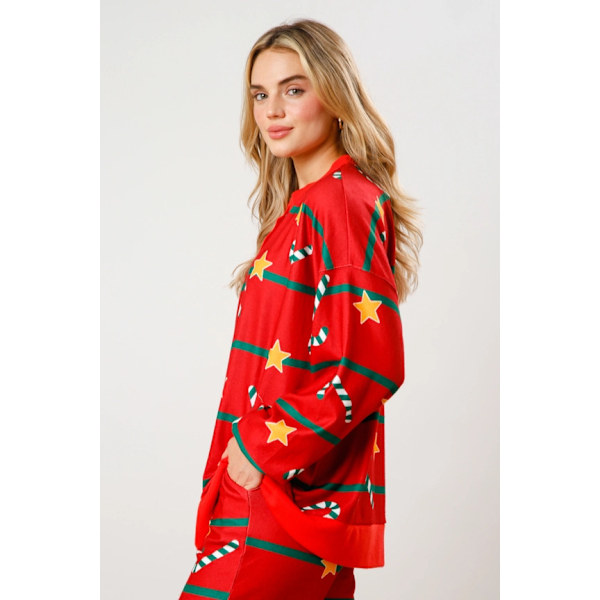 Dam Candy Cane Julpyjamas Randig Loungeset Jul-PJs Set red M