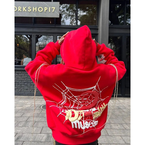 Menn Y2k Edderkoppmønster Grafisk Vintage Hettestropp red M