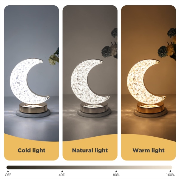 Månlampa, 3 färglägen Touch Lunar Lamp, Crystal Bordslampa för barn Flickrum Ramadan dekorationer Moon