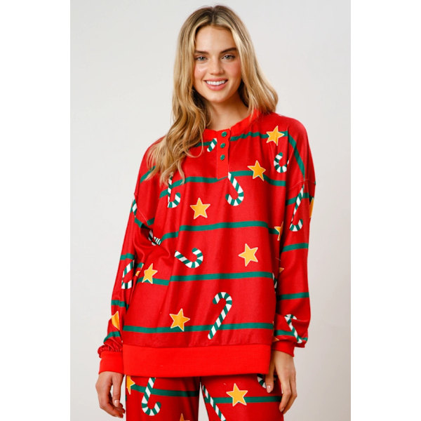 Dam Candy Cane Julpyjamas Randig Loungeset Jul-PJs Set red M