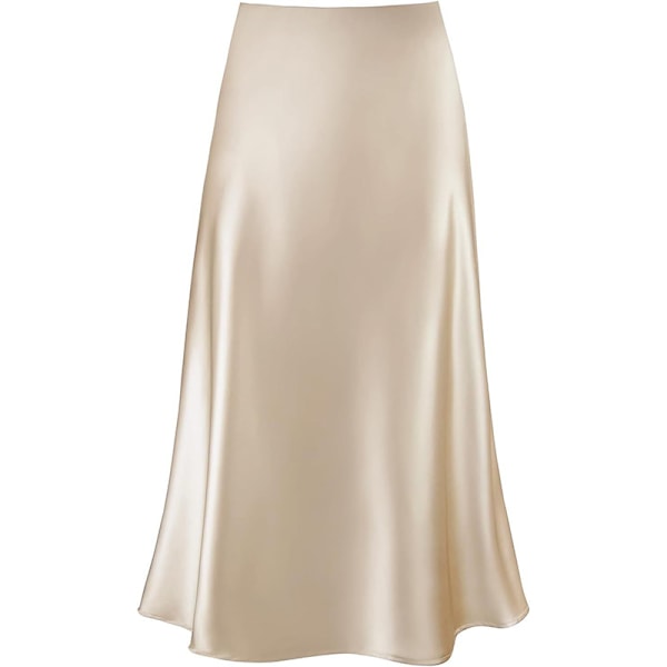 Kvinners Lange Satin Skjørt Silke Elegant Høy Midje Flare A-Line Midi Skjørt champagne 2XL