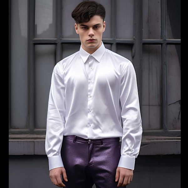 Miesten Kiiltävä Slim Fit Satiini Pitkähihainen Paita white S